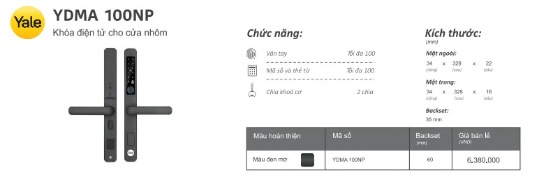 khoá cửa nhôm Yale YDMA 100NP